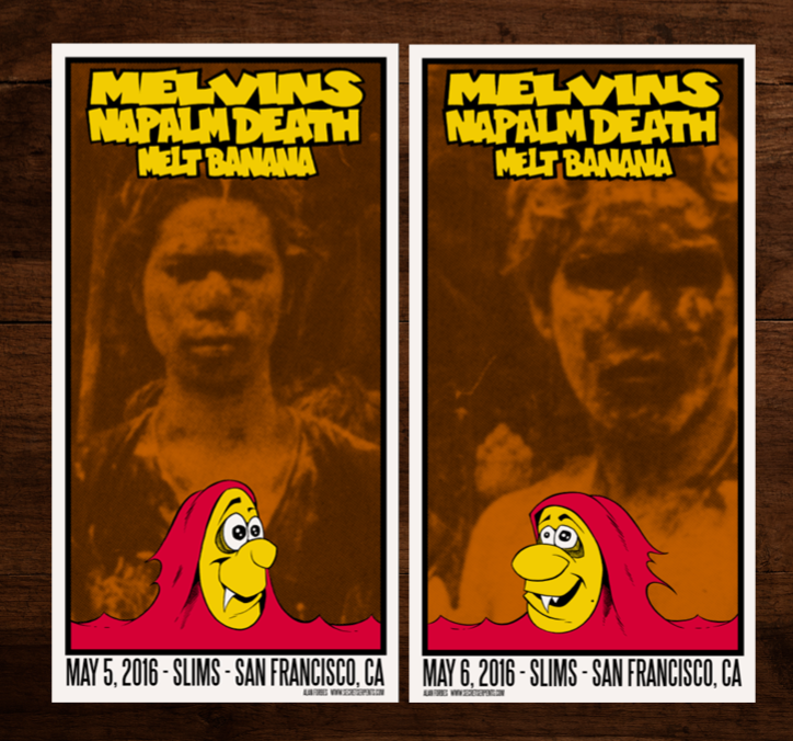MELVINS / NAPALM DEATH - San Francisco 2016 handbill set by Alan Forbes